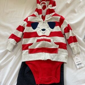 Carter's Red and Gray Striped Dog Hoodie Set